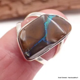 Bague Opale Boulder marron bleu T 53 - Bagues pierres naturelles