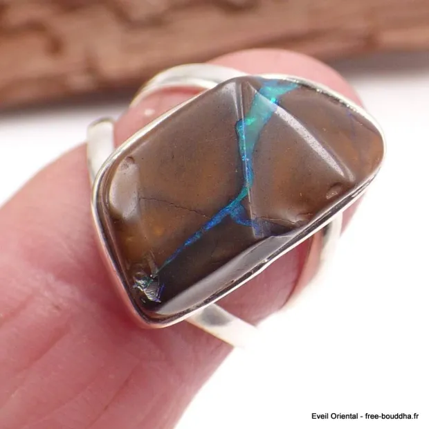 Bague Opale Boulder marron bleu T 53 - Bagues pierres naturelles