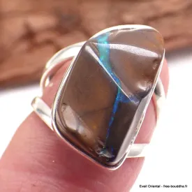 Bague Opale Boulder marron bleu T 53 - Bagues pierres naturelles