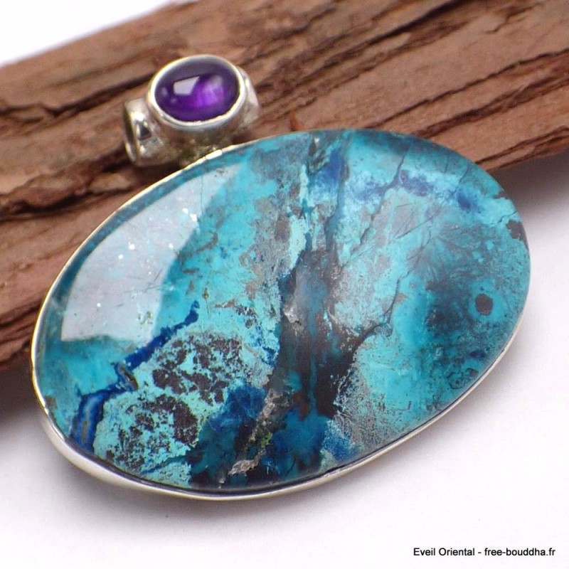 Pendentif Shattuckite et Améthyste cabochon 