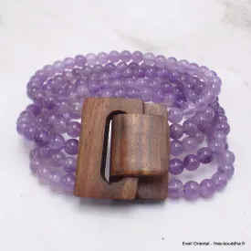 Bracelet Bois et Perles Améthyste - Bracelet baroque en Pierre Naturelle