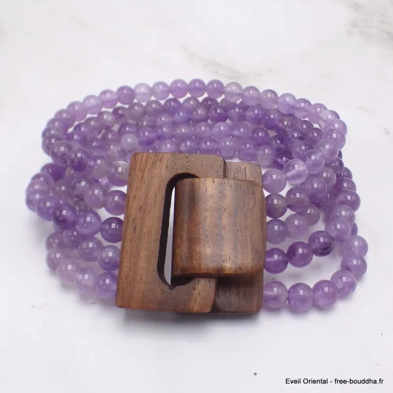 Bracelet Bois et Perles Améthyste - Bracelet baroque en Pierre Naturelle