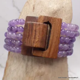 Bracelet Bois et Perles Améthyste - Bracelet baroque en Pierre Naturelle
