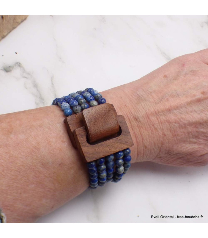 Bracelet Bois et Perles de Lapis Lazuli Bracelet baroque en Pierre BBP2