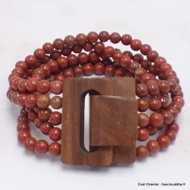 Bracelet Bois et Perles de Jaspe Rouge - Bracelet baroque en Pierre Naturelle