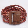 Bracelet Bois et Perles de Jaspe Rouge - Bracelet baroque en Pierre Naturelle
