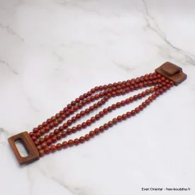 Bracelet Bois et Perles de Jaspe Rouge - Bracelet baroque en Pierre Naturelle