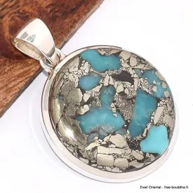 Pendentif bijou en Turquoise mohave sur Pyrite - Bijoux en Turquoise