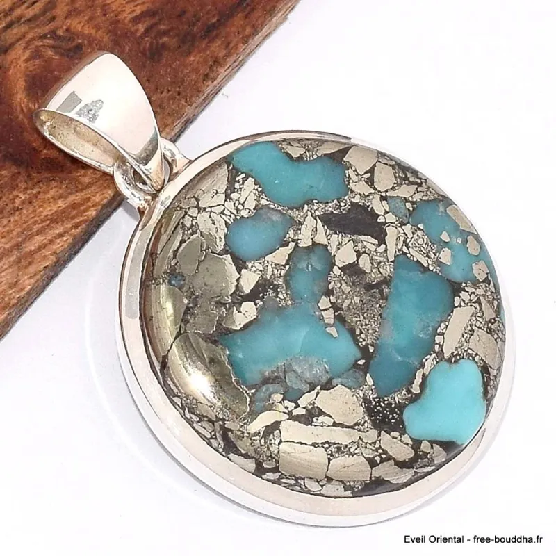 Pendentif bijou en Turquoise mohave sur Pyrite - Bijoux en Turquoise