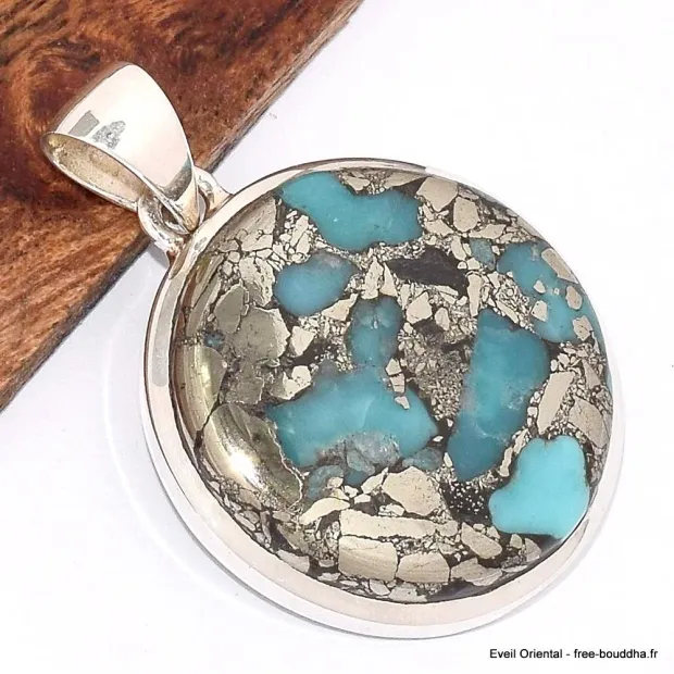 Pendentif bijou en Turquoise mohave sur Pyrite - Bijoux en Turquoise