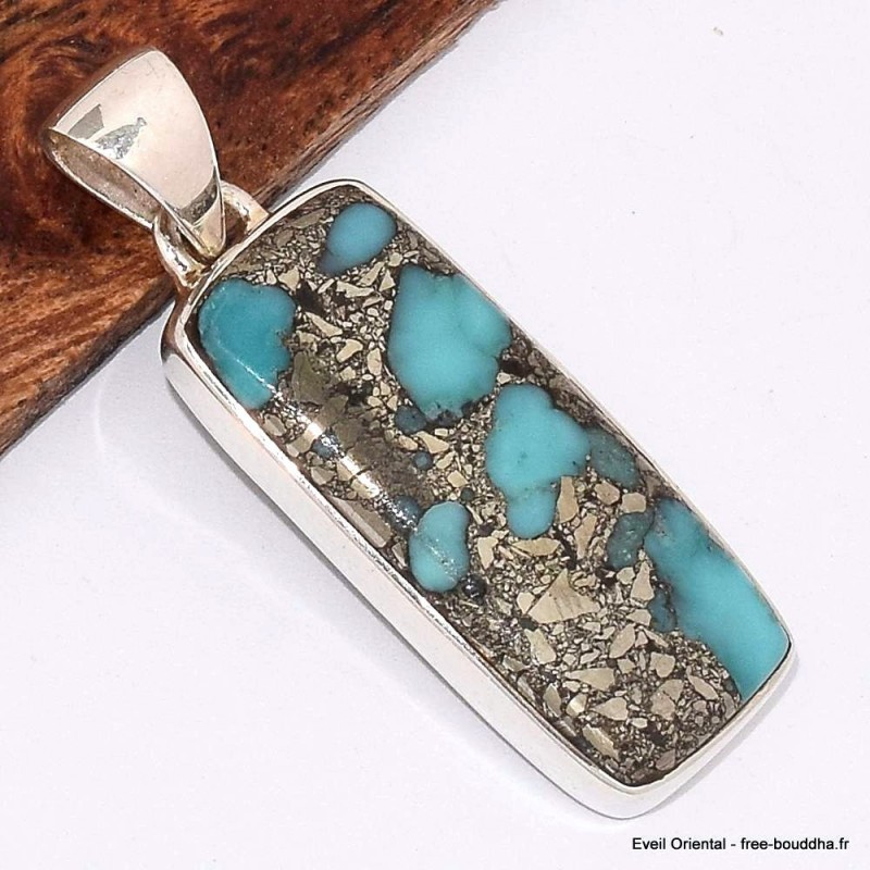 Pendentif rectangulaire en Turquoise mohave sur Pyrite 