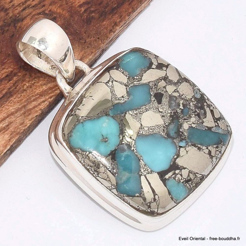 Pendentif rectangulaire en Turquoise mohave sur Pyrite 