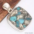 Pendentif carré en Turquoise mohave sur Pyrite - Bijoux en Turquoise