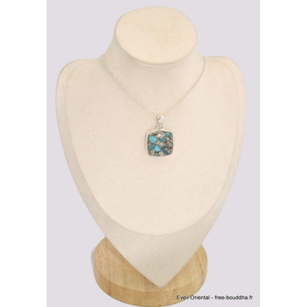Pendentif carré en Turquoise mohave sur Pyrite Bijoux en Turquoise BK72.7