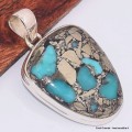 Pendentif semi-oval en Turquoise mohave sur Pyrite Bijoux en Turquoise BK72.8