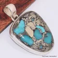 Pendentif semi-oval en Turquoise mohave sur Pyrite - Bijoux en Turquoise