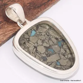 Pendentif semi-oval en Turquoise mohave sur Pyrite - Bijoux en Turquoise