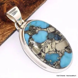 Pendentif oval en Turquoise mohave sur Pyrite - Bijoux en Turquoise