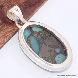 Pendentif oval en Turquoise mohave sur Pyrite - Bijoux en Turquoise