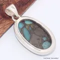 Pendentif oval en Turquoise mohave sur Pyrite - Bijoux en Turquoise