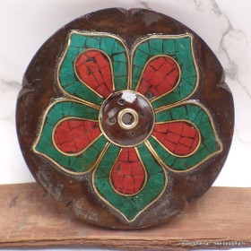 Porte-encens galette Lotus bois et pierres Brûleurs et porte-encens PET25.3