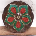 Porte-encens tibétain galette Lotus bois et pierres - Porte-encens tibétains
