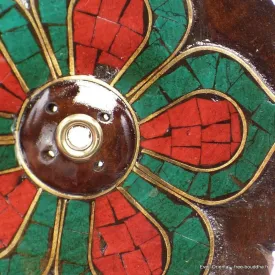 Porte-encens tibétain galette Lotus bois et pierres - Porte-encens tibétains