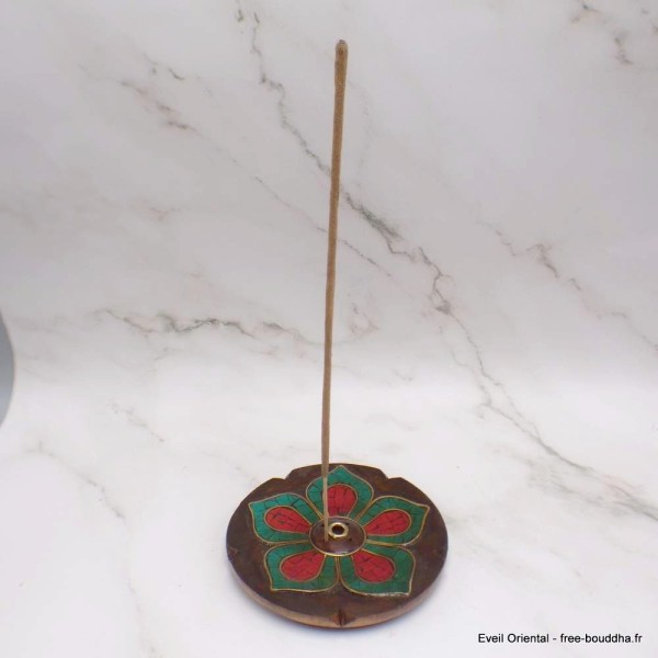 Porte-encens galette Lotus bois et pierres Brûleurs et porte-encens PET25.3