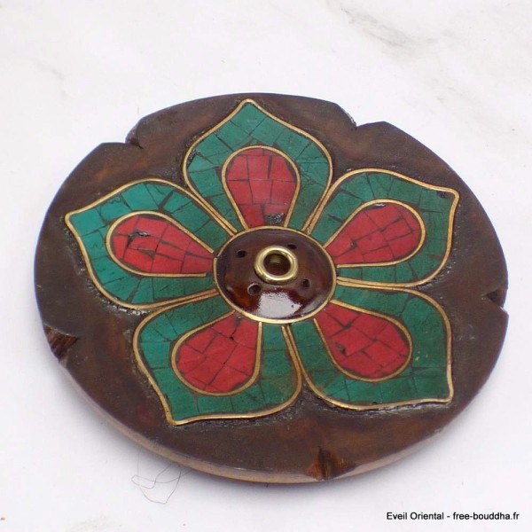 Porte-encens galette Lotus bois et pierres Brûleurs et porte-encens PET25.3