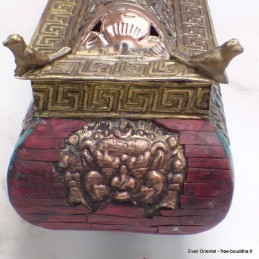 Porte-encens bouddhiste cuivre et pierres 