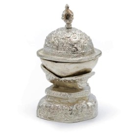 Kapala tibétain plaqué argent 14 cm Kapala bouddhiste KAP4