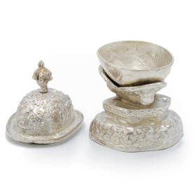 Kapala tibétain plaqué argent 14 cm Kapala bouddhiste KAP4
