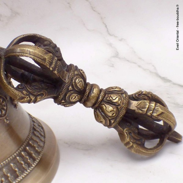 Cloche tibétaine et dorjé 5 branches 19 cm Objets rituels bouddhistes DOVAJ30