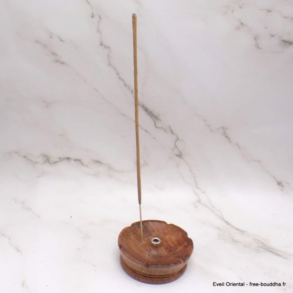 Porte-encens bhoutanais Lotus en bois naturel Objets rituels bouddhistes PEL1