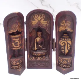 Statuette bouddhiste Temple triptyque de voyage antique 12 cm - Stupas, temples bouddhistes