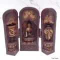 Statuette bouddhiste Temple triptyque de voyage antique 12 cm - Stupas, temples bouddhistes