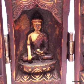 Statuette bouddhiste Temple triptyque de voyage antique 12 cm - Stupas, temples bouddhistes