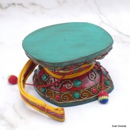 Damaru tibétain 12 cm décoré de pierres 