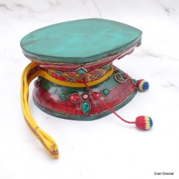 Damaru tibétain 12 cm turquoise et corail 