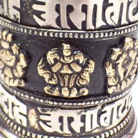 Moulin à prières signes auspicieux patine noire 14,5 cm Moulins à Prières tibétains MODT7