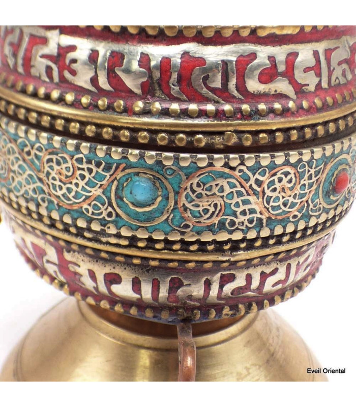 Moulin à prières patine et filigrane 11 cm Moulins à Prières tibétains MODT8