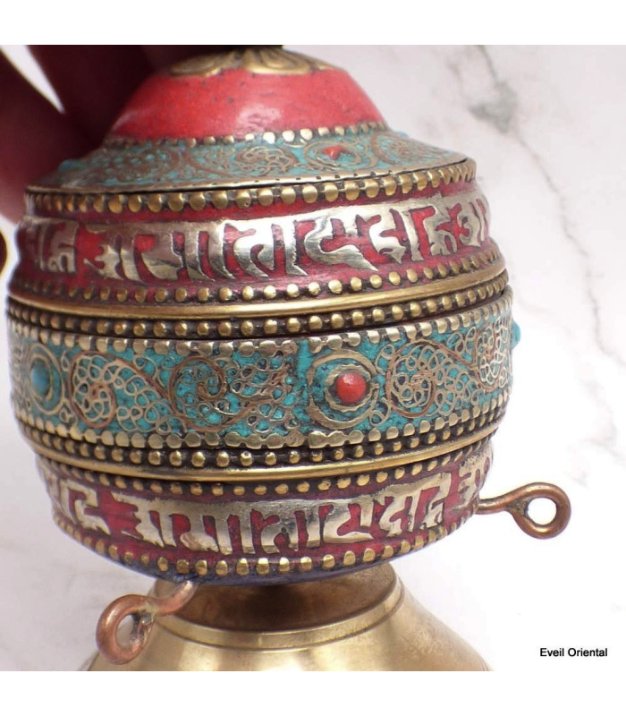 Moulin à prières patine et filigrane 11 cm Moulins à Prières tibétains MODT8