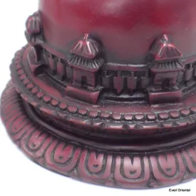 Statuette bouddhiste Stupa tibétain rouge forme dôme 19 cm - Certifié Authentique - Objets rituels bouddhistes