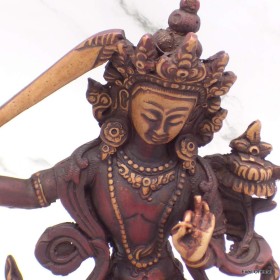 Statuette bouddhiste Manjushri 15 cm patine antique 