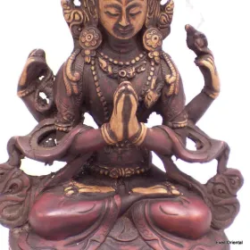 Statuette bouddhiste Chenrezi 4 bras patine antique 16 cm - Statuettes bouddhistes tibétaines artisanales