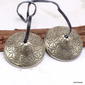 Tingshas tibétaines cymbales fleurs 4,7 cm motif floral - Objets rituels bouddhistes