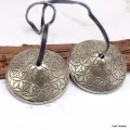 Tingshas tibétaines cymbales fleurs 4,7 cm motif floral - Objets rituels bouddhistes