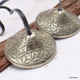 Tingshas tibétaines cymbales fleurs 4,7 cm motif floral - Objets rituels bouddhistes