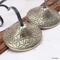 Tingshas tibétaines cymbales fleurs 4,7 cm motif floral - Objets rituels bouddhistes