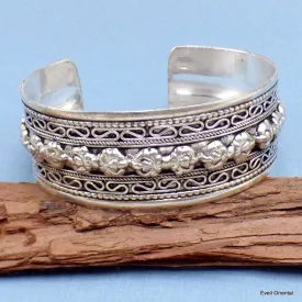 Bracelet tibétain manchette avec dorjés bouddhistes - Bracelets tibétains bouddhistes